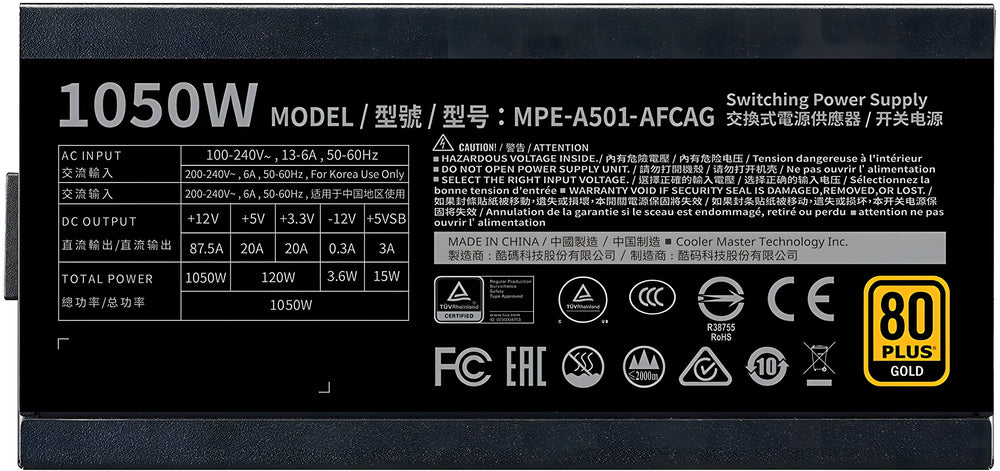Fuente de alimentación Cooler Master MWE GOLD 1050W V2 - 80+ GOLD - Imagen 5