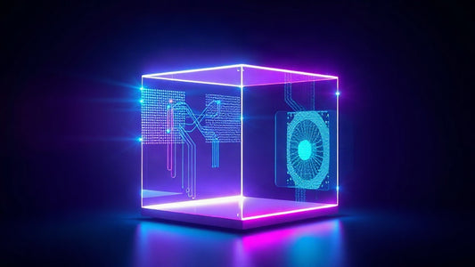 Cube lumineux ouvert sur un circuit de carte graphique : gpt-oss installé en local