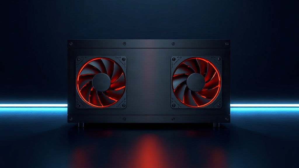 Mineur ASIC Bitcoin à deux ventilateurs éclairé en orange : comment miner du Bitcoin en 2026