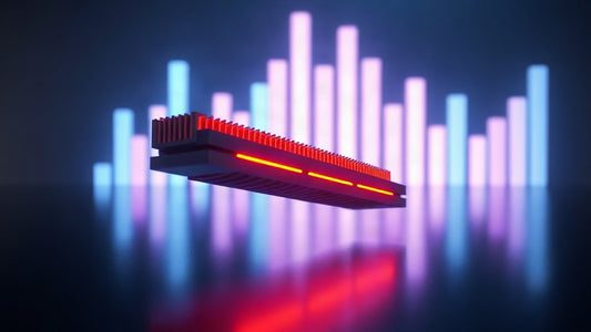 Module accélérateur IA devant des barres de prix lumineuses : prix des GPU NVIDIA H100, H200 et B200