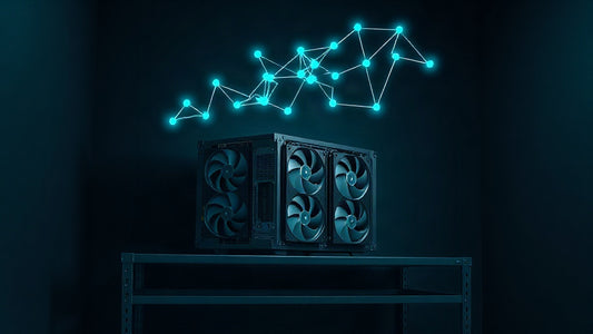Mineur ASIC Kaspa sous un réseau lumineux de blocs (BlockDAG)