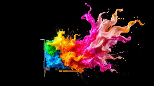 Explosion de peinture colorée sortant d'une carte graphique : générer des images en local avec Stable Diffusion et FLUX