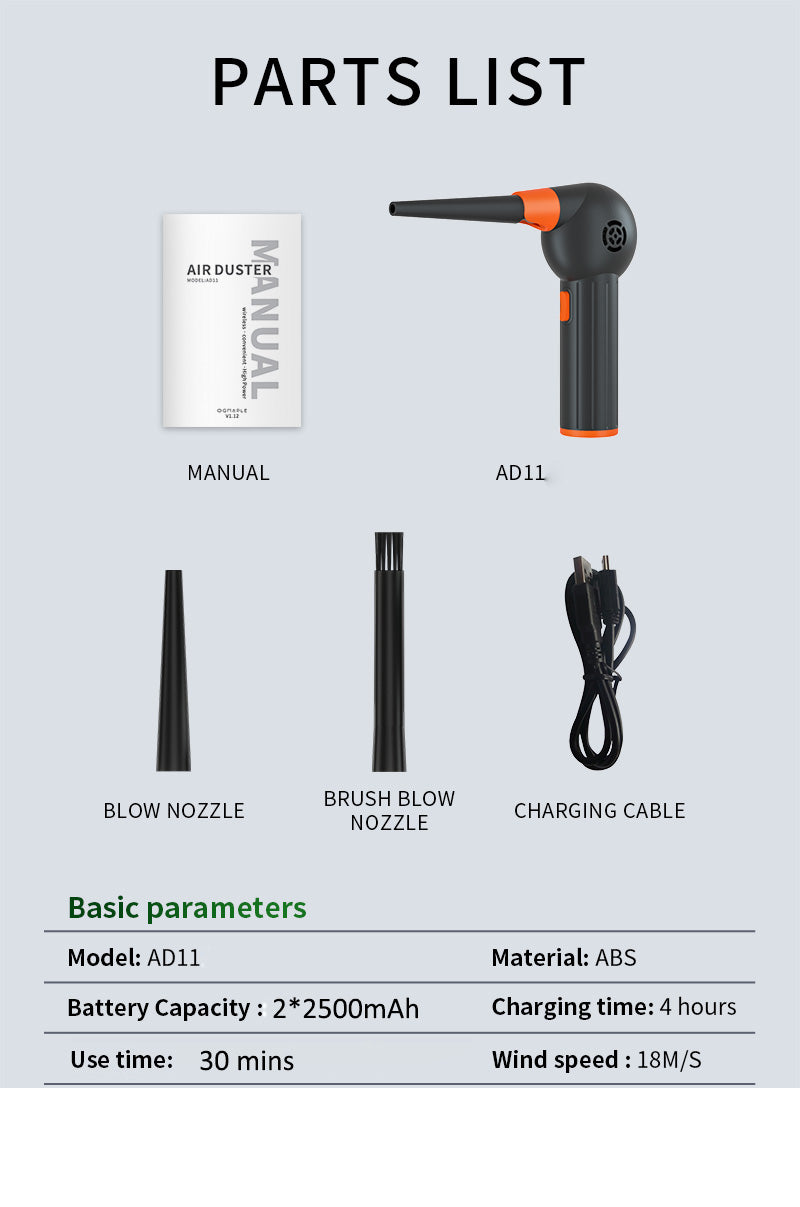 Air Duster Souffleur poussière Sans fil 40000tr/min Batterie rechargeable 6000mAh - Image 3