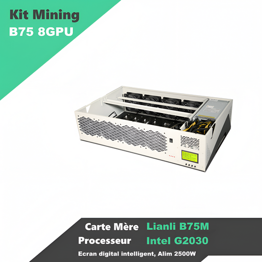 8 GPU mining kit: B75 motherboard, 8GB RAM, 64GB SSD, 2500W power supply