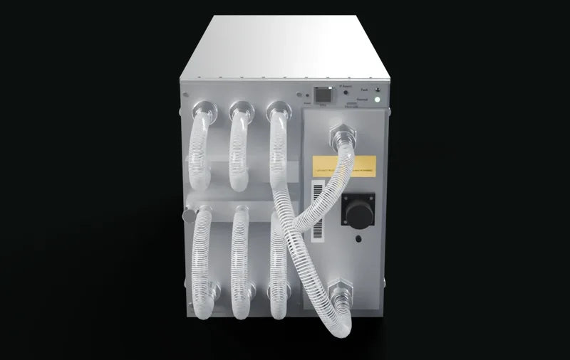 Vista 360° del Antminer S21 Hydro 319TH 5100W BITCOIN – modelo 3D de Happy Mining